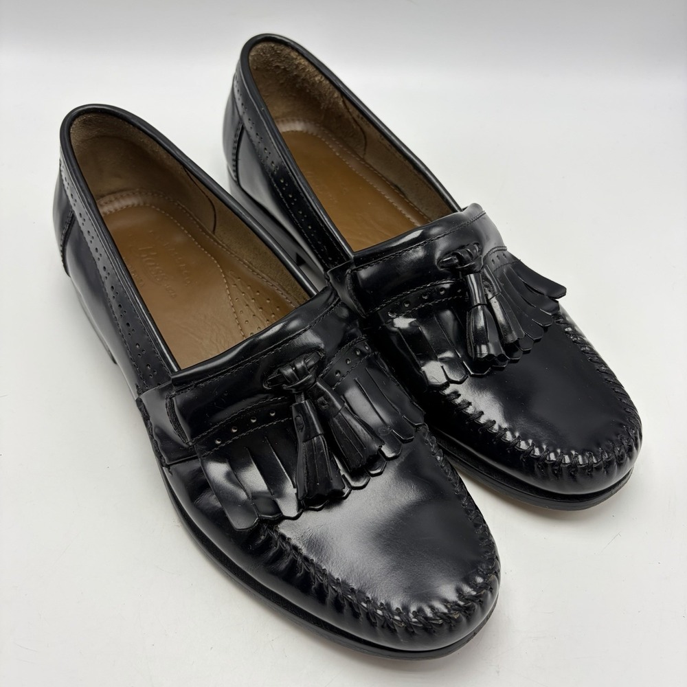 Vintage Bass Tassle Loafers Mens 10.5 D Black Jeremy Made In USA Office Dress